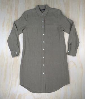 Jenni Kayne Women's XS 100% Linen Shirt Dress Long Button Down Tunic Olive Green